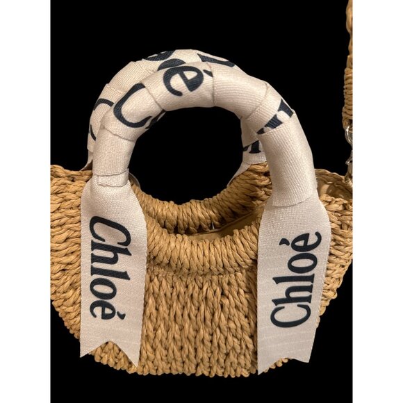 Chloé Woody Raffia Mini Tote Bag With Logo Ribbon & Braided Shoulder Strap NWOT - Picture 6 of 6